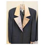 Vintage Christian Dior Skirt Suit - Navy with Peach Satin Lapels, Size 4