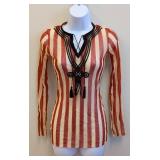Vintage Jean Paul Gaultier Mesh Top - Striped Sheer Knit - Size M