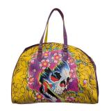 Vintage Ed Hardy True Love Large Travel Bag - Vintage Ed Hardy True Love Skull Design, Yellow & Purple Handles