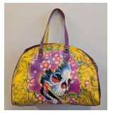 Vintage Ed Hardy True Love Large Travel Bag - Vintage Ed Hardy True Love Skull Design, Yellow & Purple Handles