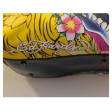 Vintage Ed Hardy True Love Large Travel Bag - Vintage Ed Hardy True Love Skull Design, Yellow & Purple Handles