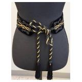 Vintage Yves Saint Laurent Velvet Black with Gold Embroidery & TasselsBelt