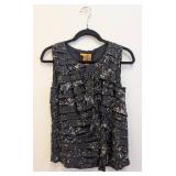 Tory Burch Silk Sleeveless Top - Navy Layered Ruffle Print - Size 4