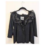 Luluvia Black Knit Cardigan with Frayed Ruffle Collar - Women
