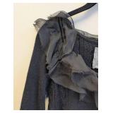 Luluvia Black Knit Cardigan with Frayed Ruffle Collar - Women