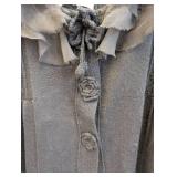 Luluvia Black Knit Cardigan with Frayed Ruffle Collar - Women