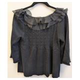 Luluvia Black Knit Cardigan with Frayed Ruffle Collar - Women