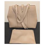 Citi Collective Leather Tote - Beige Pebbled Vegan Leather with Matching Pouch