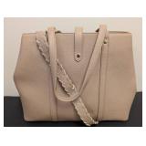 Citi Collective Leather Tote - Beige Pebbled Vegan Leather with Matching Pouch