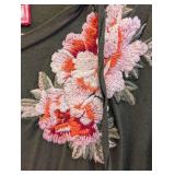 JW Los Angeles Embroidered Dress - Olive Green - Floral & Crane Motif - Size Small