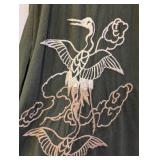 JW Los Angeles Embroidered Dress - Olive Green - Floral & Crane Motif - Size Small