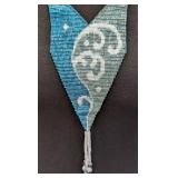 Beaded Collar Necklace - Gradient Blue Beads with White Swirl Pattern, Pearl Tassel