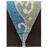 Beaded Collar Necklace - Gradient Blue Beads with White Swirl Pattern, Pearl Tassel