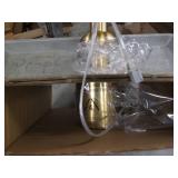 Gold lamp with green cloth shade...