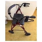 Rollator Walker - 4-Wheel with Seat & Backrest, Burgundy Frame