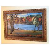 Autumn Lake Landscape by Alice P. - Oil on Canvas, Framed 30 x 42 in