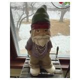 Gnome Garden Statue - Glass Globe on Iron Plant Stand - Ceramic Pots - Garden Decor