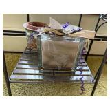 Gnome Garden Statue - Glass Globe on Iron Plant Stand - Ceramic Pots - Garden Decor