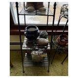 Gnome Garden Statue - Glass Globe on Iron Plant Stand - Ceramic Pots - Garden Decor