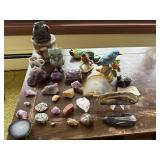 Amethyst Geodes, Agate Slices & Bird Figurines - Mineral Specimens for Display