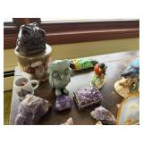 Amethyst Geodes, Agate Slices & Bird Figurines - Mineral Specimens for Display