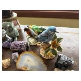 Amethyst Geodes, Agate Slices & Bird Figurines - Mineral Specimens for Display