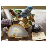 Amethyst Geodes, Agate Slices & Bird Figurines - Mineral Specimens for Display