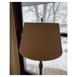 Brass Floor Lamp with 4-Arm Candelabra & Pleated Beige Shade
