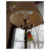 Brass Floor Lamp with 4-Arm Candelabra & Pleated Beige Shade