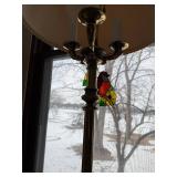 Brass Floor Lamp with 4-Arm Candelabra & Pleated Beige Shade