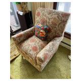 Armchair - Floral Upholstery, Vintage Damask Pattern, With Pillow