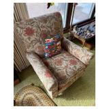 Armchair - Floral Upholstery, Vintage Damask Pattern, With Pillow