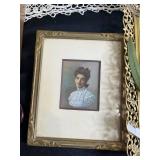 Vintage Wedding Portrait in Ornate Frame, Vanity Tray With Perfume Bottles & Photo Frames