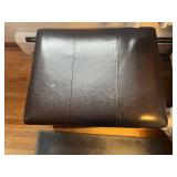 Mid-Century Cross-Leg Ottoman Footstool - Black Leather, 16 in H x 22 in W & Floor Rug
