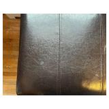 Mid-Century Cross-Leg Ottoman Footstool - Black Leather, 16 in H x 22 in W & Floor Rug