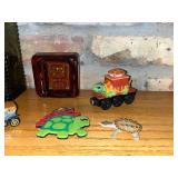Vintage Decor & Toys - Candles, Cross, Bottles, Cars, Turtle & Dino Figures