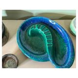 Royal Haeger USA 153 Green Glazed Leaf-Shaped Dish & Vintage Ceramic Pots