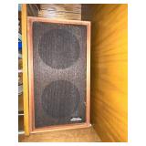 Pair of Vintage Wood Cabinet Speakers with Cloth Grille