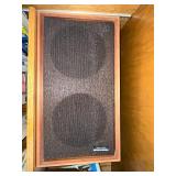 Pair of Vintage Wood Cabinet Speakers with Cloth Grille