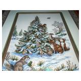 Cross-Stitch Wall Art - 3 Framed Winter Scenes (Lot of 3)