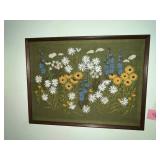 Framed Floral Painting & Beaded Wall Hanging