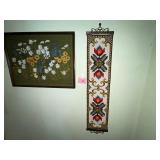 Framed Floral Painting & Beaded Wall Hanging