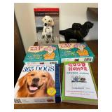 Dog-Themed Gift Bundle w Metal Black Dog Figurine, Marley & Me, Aunty Acid Calendars, 365 DOGS Calendar, Good Humor Jokes, Tote Bag