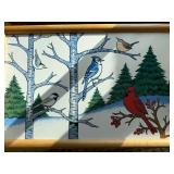 Serving Tray - Winter Birds Scene with Cardinal & Bluebird, Wooden Frame