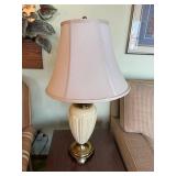 Cream Fluted Ceramic Urn Table Lamp with Brass Accents - 29 in Tall