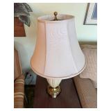 Cream Fluted Ceramic Urn Table Lamp with Brass Accents - 29 in Tall