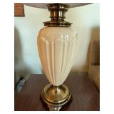 Cream Fluted Ceramic Urn Table Lamp with Brass Accents - 29 in Tall