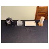 Mantel Clock World Time Dial - Crystal Inkwell - Ceramic Ash Tray - Pillar Candle