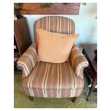 Striped Upholstered Armchair with Accent Pillow - Traditional Living Room Chair