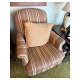 Striped Upholstered Armchair with Accent Pillow - Traditional Living Room Chair